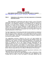Albania - Information on the Activity of the High Inspectorate of Declaration and Audit of Assets