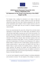 Statement by the Italian EU Presidency on the concerns regarding the increasing threat to the OSCE area posed by the Islamic State of Iraq and the Levant (ISIL)