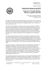 Statement by the Delegation of the United States of America in response to the address by the Deputy Prime Minister and Minister of Foreign and European Affairs of the Slovak Republic, H.E. Miroslav Lajčák