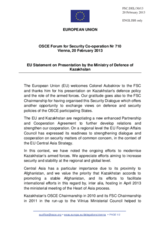 Statement by the Irish Presidency of the Council of the EU in response to the presentation by Colonel Amangeldy Aubakirov, Chief of Arms Reduction Control and Inspection Activities Support Centre, Ministry of Defence, Kazakhstan