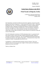 Statement by the Delegation of the United States of America on the Pride Parade held in Belgrade, on 28 September 2014