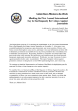 Statement by the Delegation of the United States of America on the United Nations International Day to End Impunity for Crimes against Journalists
