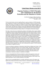 Statement by the Delegation of the United States of America on the ongoing violations of OSCE principles and commitments by the Russian Federation and the situation in Ukraine