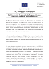 Statement by the Italian EU Presidency in response to the report by the OSCE Representative on Freedom of the Media, Ms. Dunja Mijatović