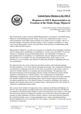 Statement by the Delegation of the United States of America in response to the report by the OSCE Representative on Freedom of the Media, Ms. Dunja Mijatović