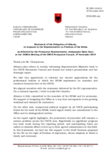 Statement by the Delegation of Albania in response to the report by the OSCE Representative on Freedom of the Media, Ms. Dunja Mijatović