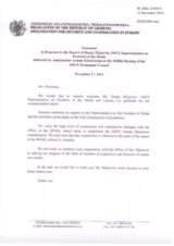 Statement by the Delegation of Armenia in response to the report by the OSCE Representative on Freedom of the Media, Ms. Dunja Mijatović
