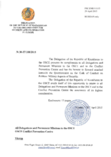 Response by the Delegation of Kazakhstan to the Questionnaire on the Code of Conduct on Politico-Military Aspects of Security