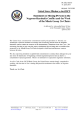 Statement by the Delegation of the United States of America in response to the statement by the Co-Chairmen of the OSCE Minsk Group on the latest developments in the Nagorno-Karabakh peace process
