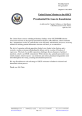 Statement by the Delegation of the United States of America on the presidential elections in Kazakhstan, held on 26 April 2015