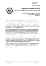 Statement by the Delegation of the United States of America on the World Press Freedom Day, observed on 3 May 2015