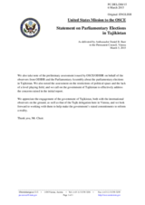 Statement by the Delegation of the United States of America on the parliamentary elections in Tajikistan held on 1 March 2015