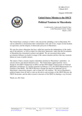 Statement by the Delegation of the United States of America on the recent political developments in the former Yugoslav Republic of Macedonia