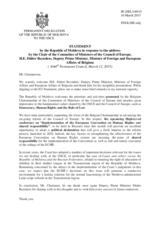 Statement by the Delegation of Moldova in response to the address by the Chair of the Committee of Ministers of the Council of Europe and Vice-Prime Minister and Minister for Foreign and European Affairs of Belgium, H.E. Didier Reynde