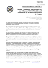 Statement by the Delegation of the United States of America on the ongoing aggression against Ukraine and violations of OSCE principles and commitments by the Russian Federation