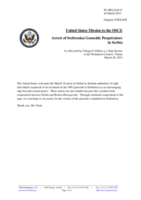 Statement by the Delegation of the United States of America on the arrests of suspects in connection with the 1995 Srebrenica genocide