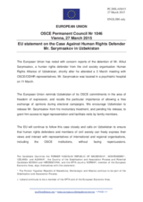 Statement by the Latvian EU Presidency on the case against human rights defender Mr. A. Sarymsakov in Uzbekistan