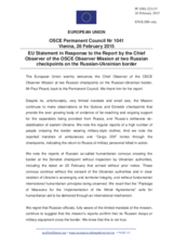 Statement by the Latvian EU Presidency in response to the report by the Chief Observer of the OSCE Observer Mission at two Russian checkpoints on the Russian-Ukrainian border, Mr. Paul Picard