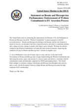 Statement by the Delegation of the United States of America on the “Joint statement of dedication to reforms on the path to the European Union” prepared by the Presidency of Bosnia and Herzegovina