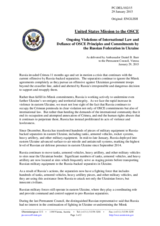 Statement by the Delegation of the United States of America on the ongoing aggression against Ukraine and violations of OSCE principles and commitments by the Russian Federation