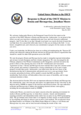 Statement by the Delegation of the United States of America in response to the report by the Head of the OSCE Mission to Bosnia and Herzegovina, Ambassador Jonathan Moore