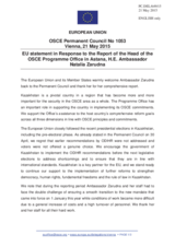 Statement by the Latvian EU Presidency in response to the report by the Head of the OSCE Programme Office in Astana, Ambassador Natalia Zarudna