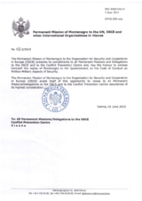 Response by the Delegation of Montenegro to the Questionnaire on the Code of Conduct on Politico-Military Aspects of Security Response by the Delegation of Montenegro to the Questionnaire on the Code of Conduct on Politico-Military Aspects of Security