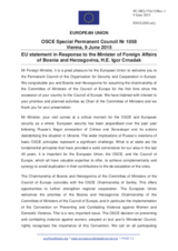 Statement by the Latvian EU Presidency in response to the address by the Minister for Foreign Affairs of Bosnia and Herzegovina, H.E. Igor Crnadak