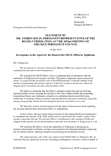 Statement by the Delegation of the Russian Federation in response to the report by the Head of the OSCE Office in Tajikistan, Ambassador Markus Müller 