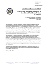 Statement by the Delegation of the United States of America on concern over anti-Roma statements in Slovakia and anti-Roma protests in Bulgaria