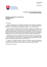 Statement by the Delegation of Slovakia in response to the address by the Minister for Foreign Affairs of Germany, H.E. Frank-Walter Steinmeier