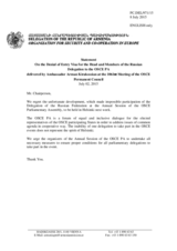 Statement by the Delegation of Armenia on the Refusal of entry to Finland for the delegation of the Federal Assembly of the Russian Federation to the OSCE Parliamentary Assembly