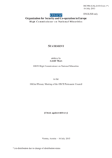 Report by the High Commissioner on National Minorities, Ms. Astrid Thors