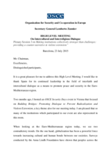 Speech by OSCE Secretary General Lamberto Zannier at the High-level Meeting On Intercultural and Interreligious Dialogue - Barcelona, 23 July 2015
