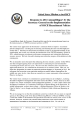 Statement by the Delegation of the United States of America in response to the 2014 Annual Report by the Secretary General on the Implementation of OSCE Recruitment Policies