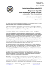 Statement by the Delegation of the United States of America in response to the report by the Head of the OSCE Mission to Skopje, Ambassador Janina Hrebickova