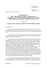 Statement by the Delegation of the Russian Federation in response to the report Head of the OSCE Mission to Skopje, Ambassador Janina Hrebickova