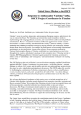Statement by the Delegation of the United States of America in response to the report by the OSCE Project Co-ordinator in Ukraine, Ambassador Vaidotas Verba