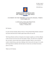 Statement by the Delegation of Norway on the terrorist attacks in Turkey on 10 October 2015