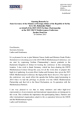 Speech by the State Secretary of the Serbia's Ministry of Foreign Affairs Roksanda Nincic, at OSCE Mediterranean Conference 2015, Jordan