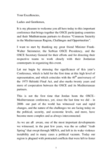 Speech by the Minister of Foreign Affairs and Expatriates of the Hashemite Kingdom of Jordan Nasser Judeh, OSCE Mediterranean Conference 2015, Jordan
