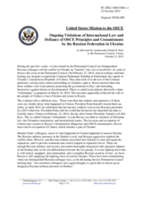 Statement by the Delegation of the United States of America on the ongoing aggression against Ukraine and violations of OSCE principles and commitments by the Russian Federation