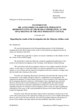 Statement by the Delegation of the Russian Federation on the Report by the Dutch Safety Board on the downing of Malaysian Airlines flight MH17