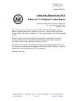 Statement by the Delegation of the United States of America on the release of the International Religious Freedom Report for 2014 by the United States Department of State