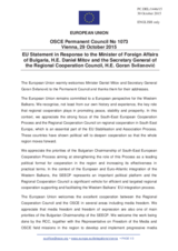 Statement by the Luxembourgian EU Presidency in response to the addresses by the Minister for Foreign Affairs of Bulgaria, H.E. Daniel Mitov, and by the Secretary General of the Regional Cooperation Council, Mr. Goran Svilanović