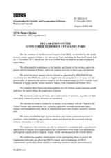 OSCE Permanent Council Declaration on the 13 November Terrorist Attacks in Paris