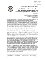 Statement by the Delegation of the United States of America on the ongoing aggression against Ukraine and violations of OSCE principles and commitments by the Russian Federation