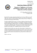 Statement by the Delegation of the United States of America in response to the statement by the Delegation of Tajikistan on the participation of members of terrorist groups in OSCE events