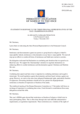 Statement by the Delegation of Norway in response to the reports by the Personal Representatives of the OSCE Chairperson-in-Office on Tolerance
