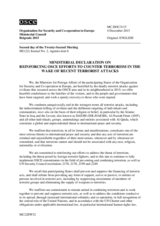 Ministerial Declaration on Reinforcing OSCE Efforts to Counter Terrorism in the Wake of Recent Terrorist Attacks